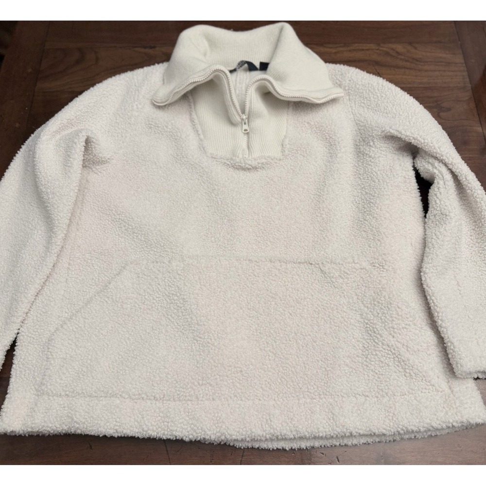 Lands End Women's Ivory Cream Sherpa Pullover 1/4 Zip Mock Neck Size XL 10